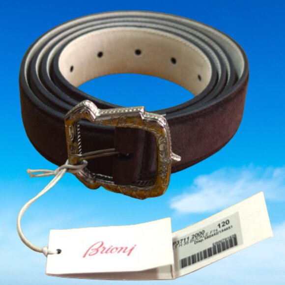 $1100 Brioni Men's Dark Brown Suede Belt Genuine Leather Handmade Italy 120 48 - Picture 1 of 16